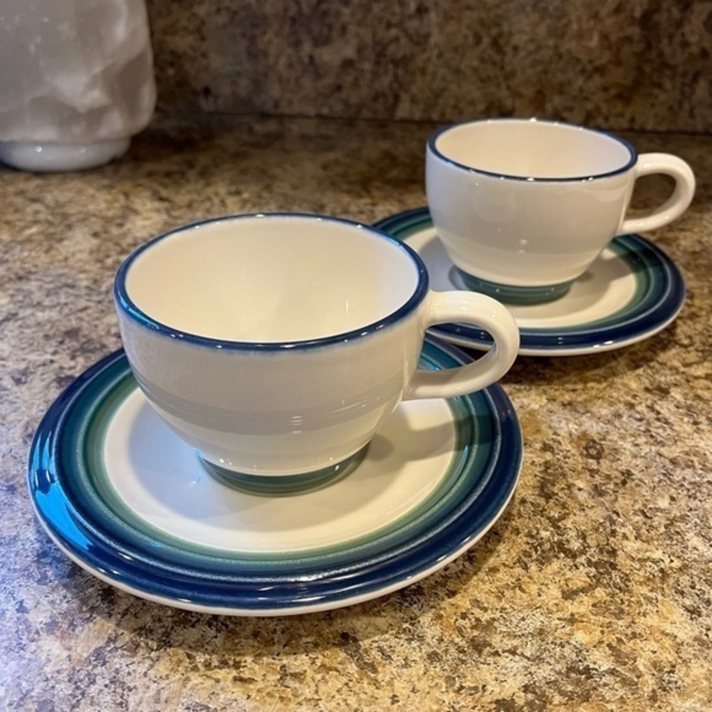 Pfaltzgraff Ocean Breeze Tea Cups and Saucers Set of 2